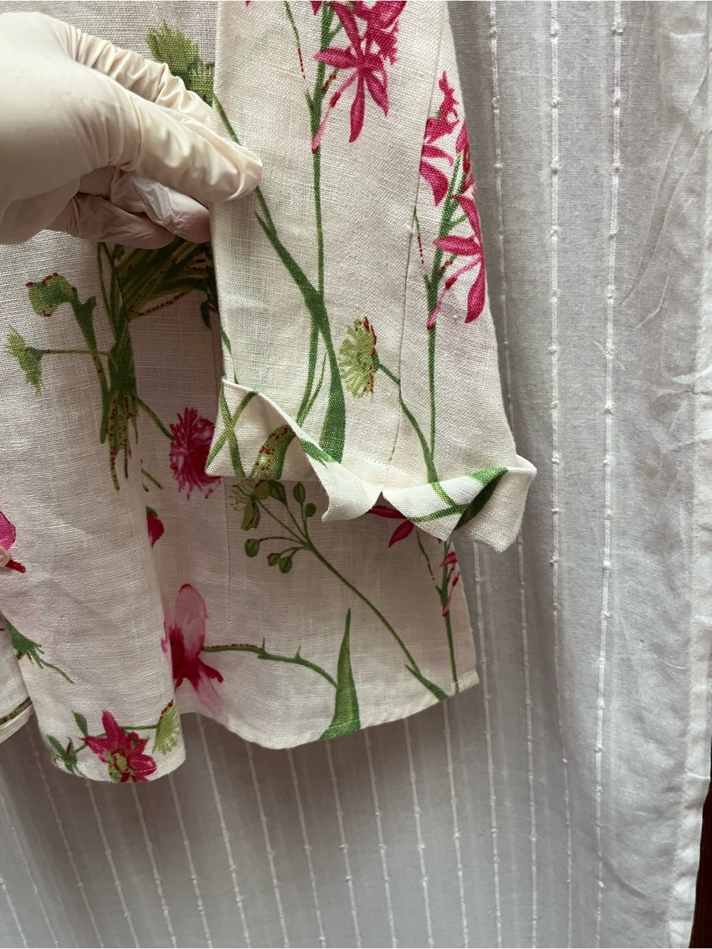 dandy by randi m Floral Linen Button Down Quarter Sleeve Blouse Size M - Picture 5 of 6